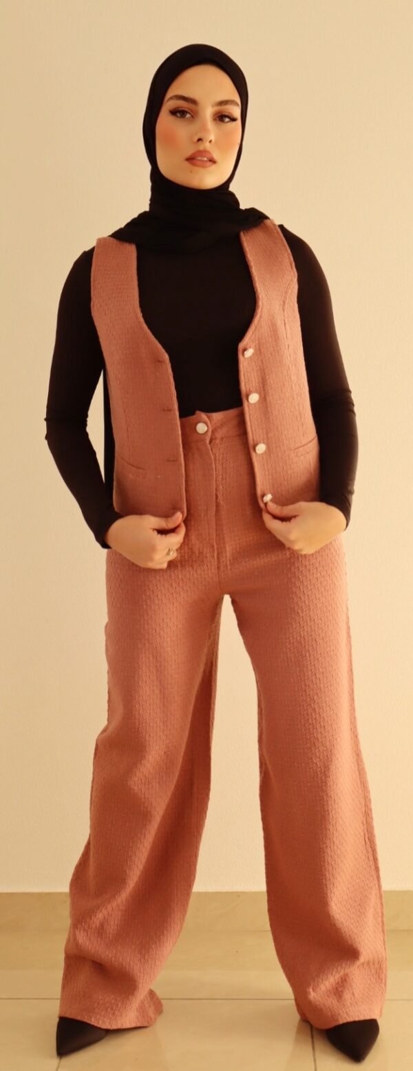 Veste blazer courte sans manches TWEED DUSTY - Vieux Rose – Image 3