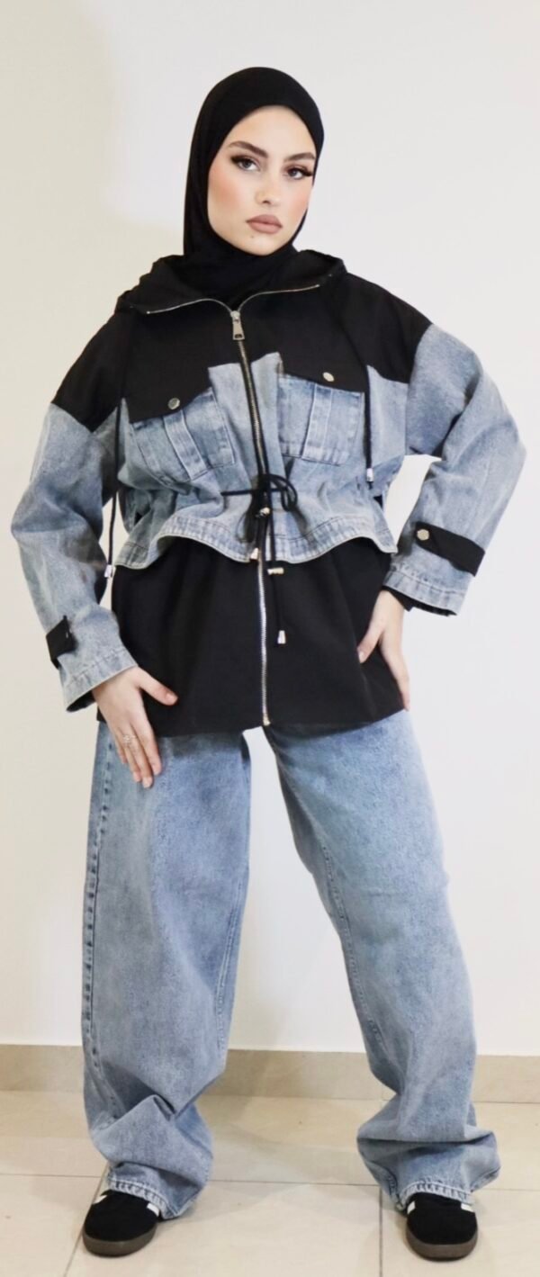 Veste coupe vent MARIANA -Jean Bleu et Noir – Image 2