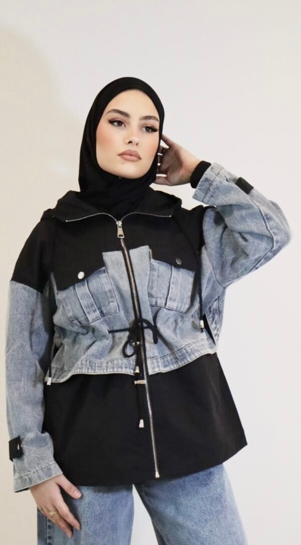 Veste coupe vent MARIANA -Jean Bleu et Noir – Image 3